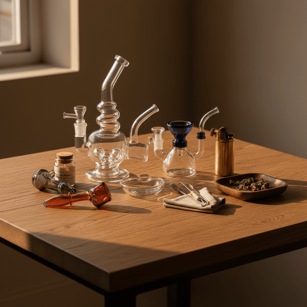 Premium smoking accessories arranged to showcase quality and variety